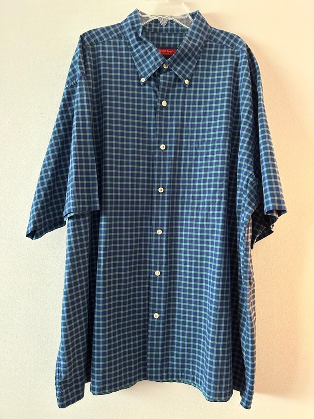 Austin Reed Button-Down Short Sleeve Shirt - Blue Plaid 2X